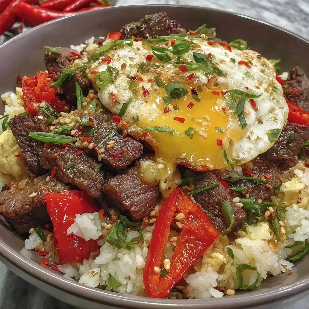 Protein Hot Honey Beef Bowl with sweet and spicy flavors, garnished and ready to serve.