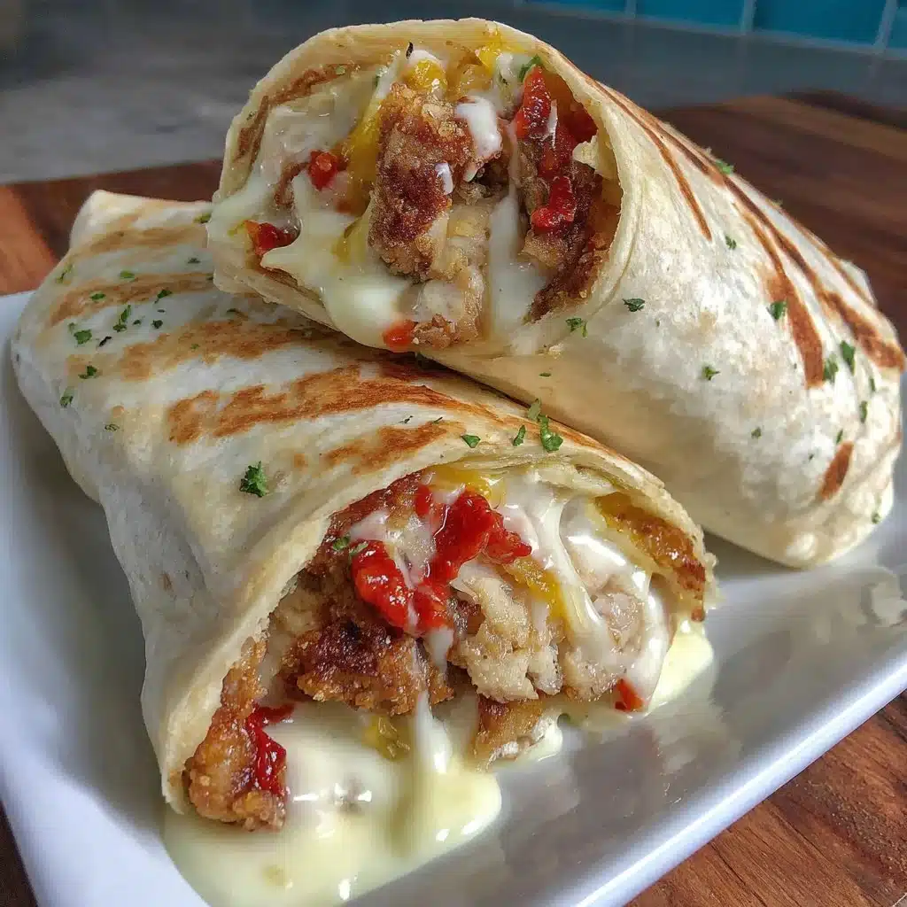 Air-fried chicken mozzarella wrap garnished with fresh herbs