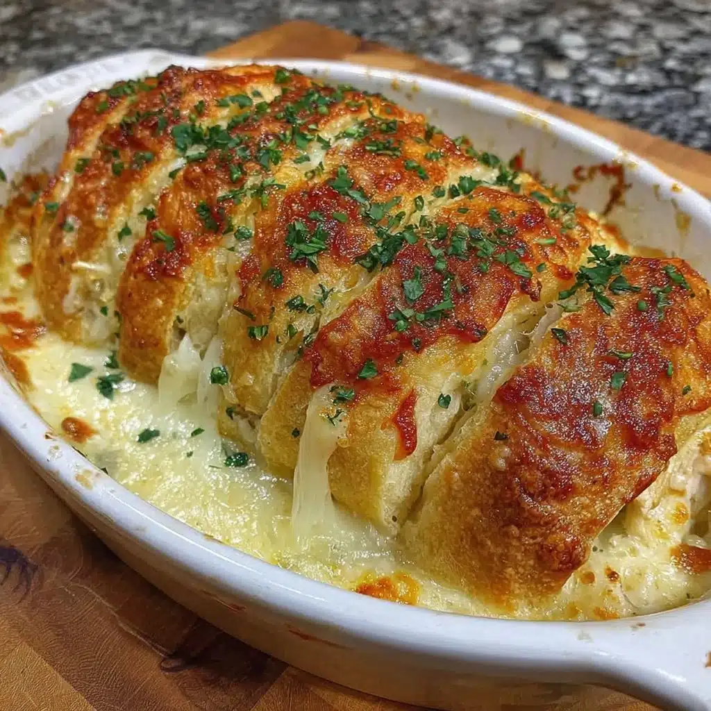 Cheesy Chicken Crescent Bake served on a plate with a golden crust
