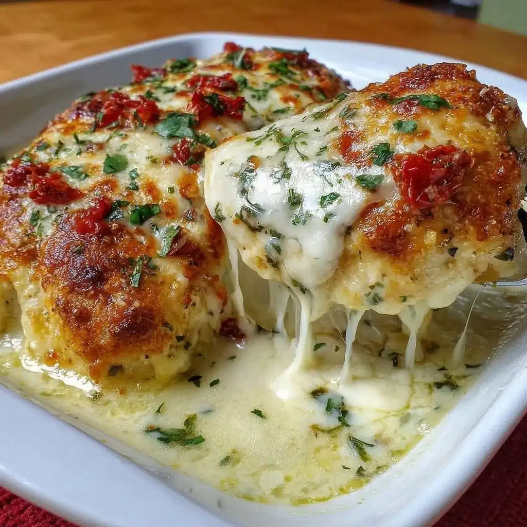 Cheesy Mozzarella Chicken Bake fresh from the oven with melted cheese and herbs
