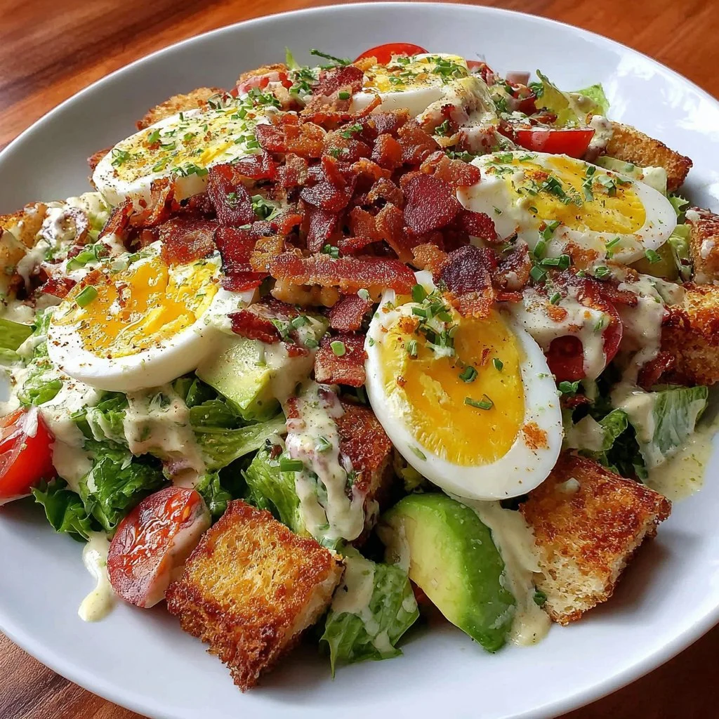 Bowl of homemade Green Goddess Cobb Salad with fresh ingredients