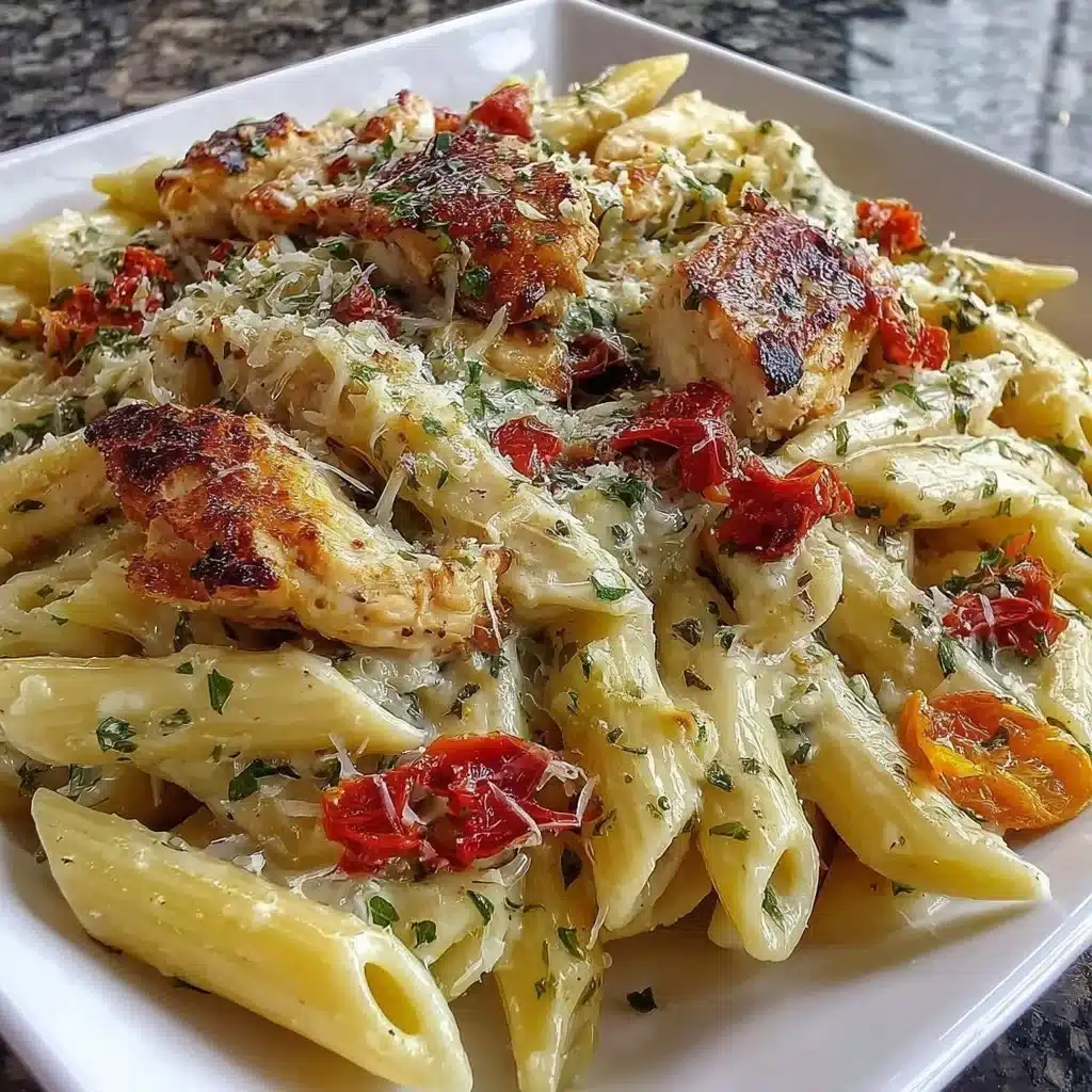 Delicious Crack Chicken Penne served in a bowl, garnished with herbs.