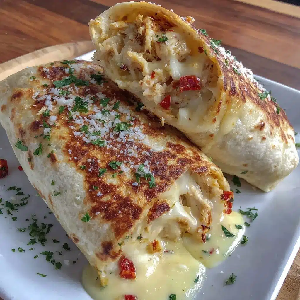 Easy Cheesy Garlic Chicken Wraps on a plate ready to be served