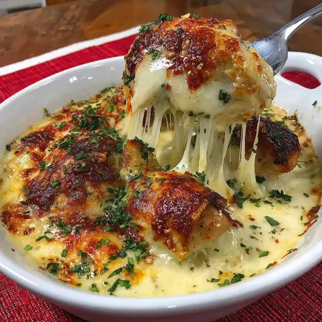 Easy Garlic Parmesan Chicken Bake with crispy garlic and parmesan crust