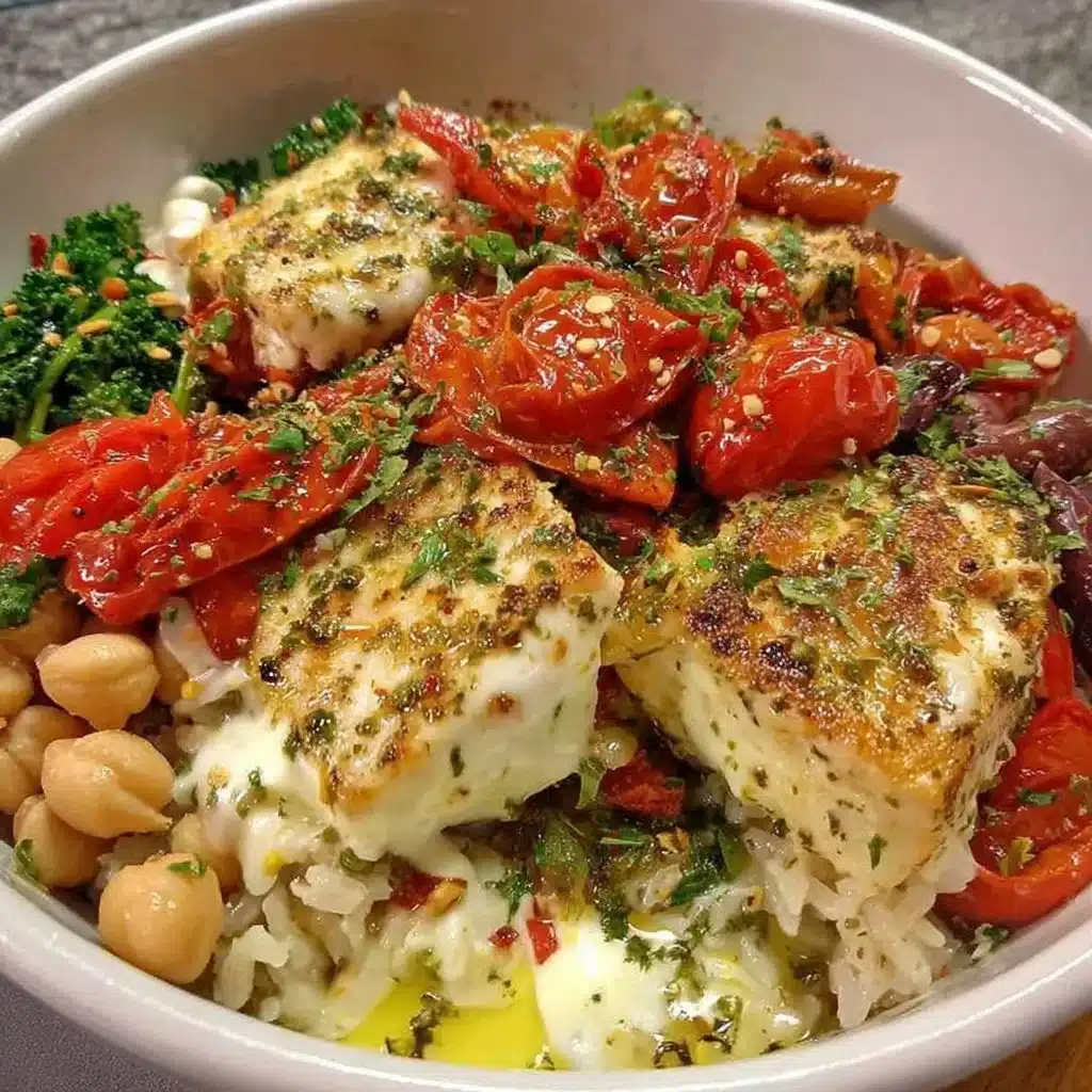 Healthy grilled Mediterranean bowl with fresh vegetables and grains