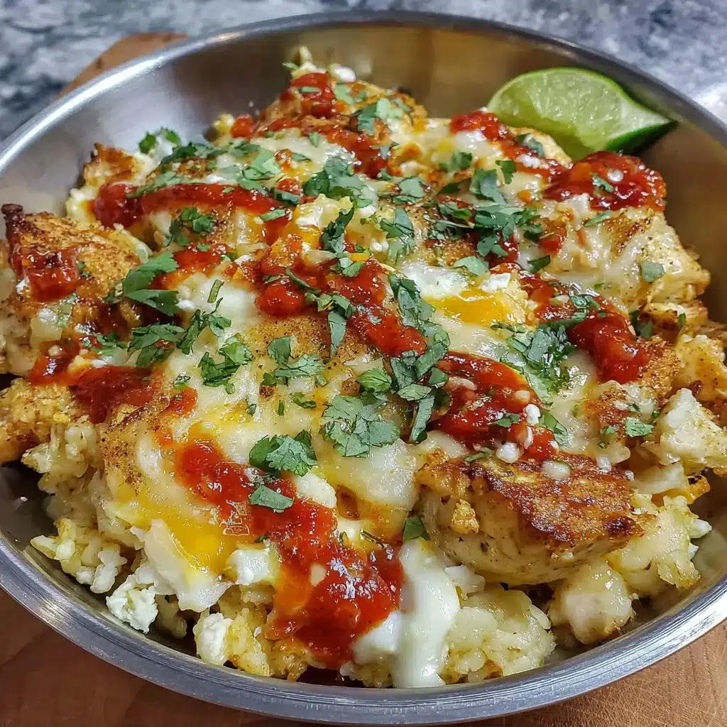High-protein chicken enchilada bowl with cottage cheese and fresh toppings