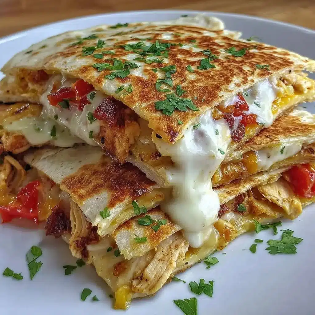 High protein chicken ranch quesadilla with melted cheese and fresh ingredients