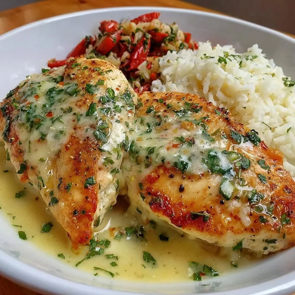 Lemon garlic chicken meal prep with fresh herbs and vegetables