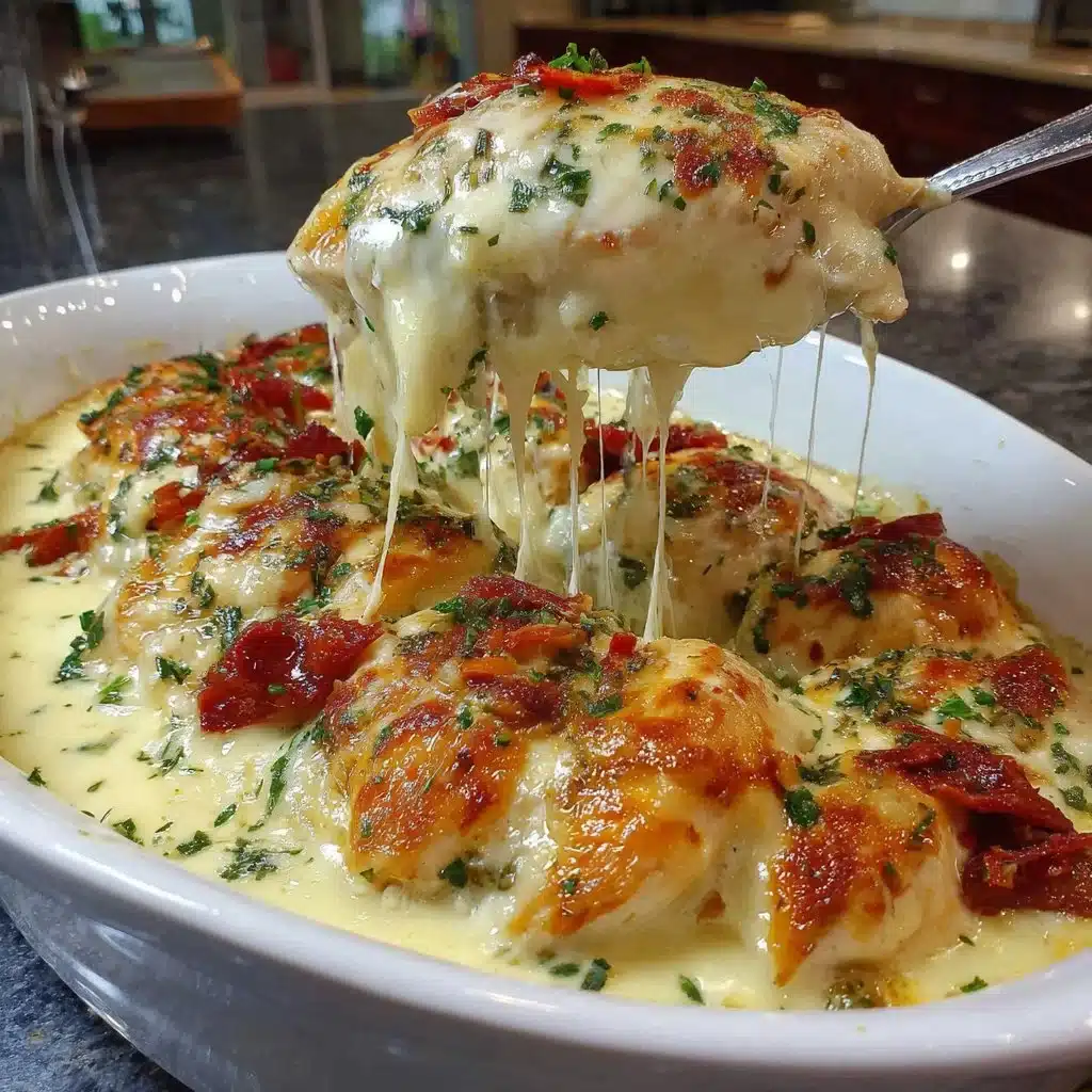 Delicious Million Dollar Chicken Casserole with creamy topping and garnished herbs