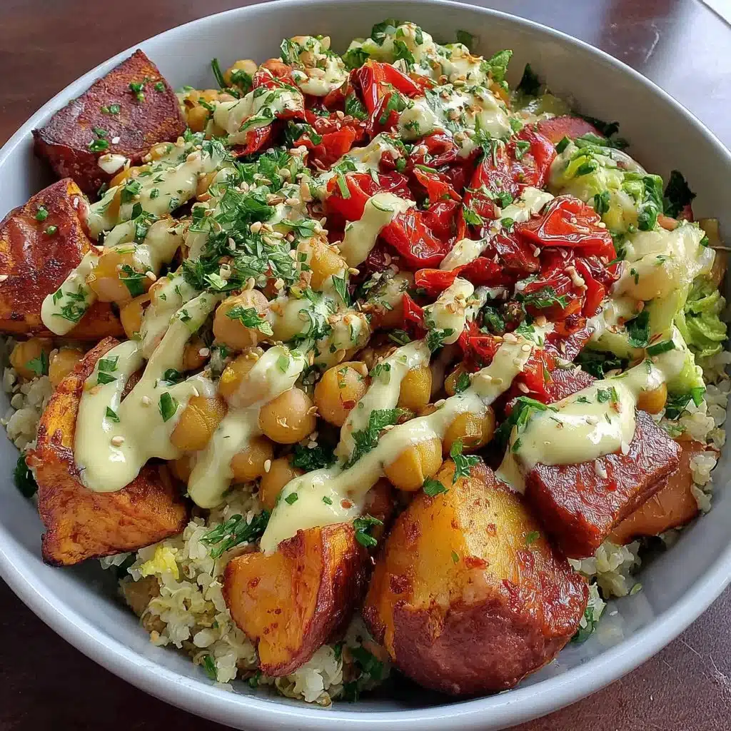 Delicious vegan Buddha bowl filled with fresh vegetables and grains