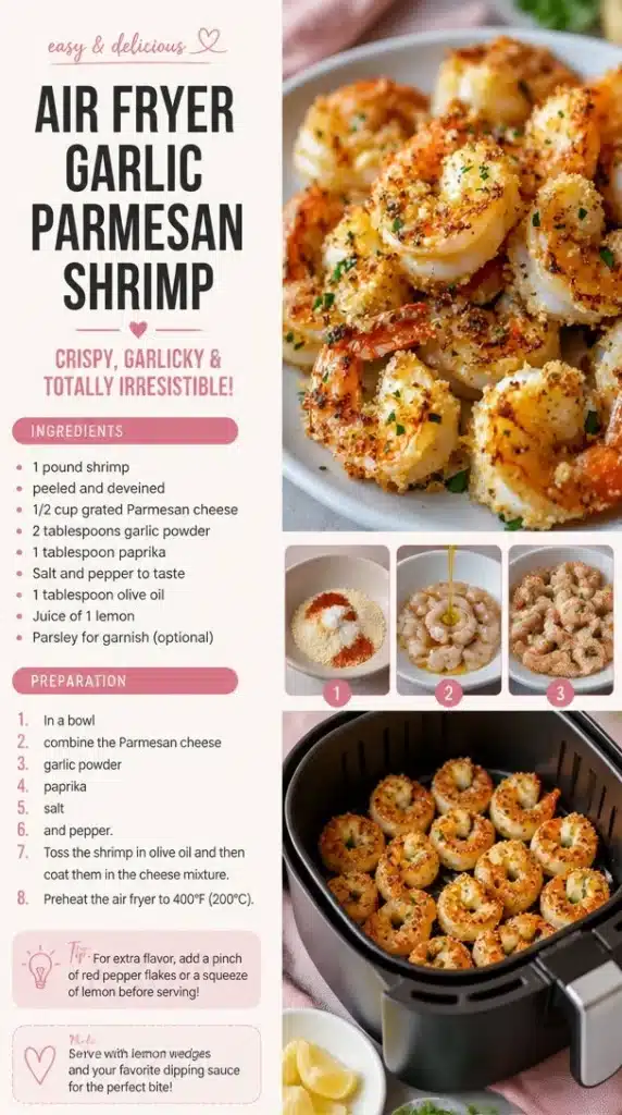 Air fryer Garlic Parmesan Shrimp served on a plate with herbs.