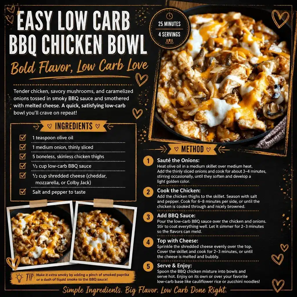 Low carb BBQ chicken bowl with vibrant vegetables and sauce