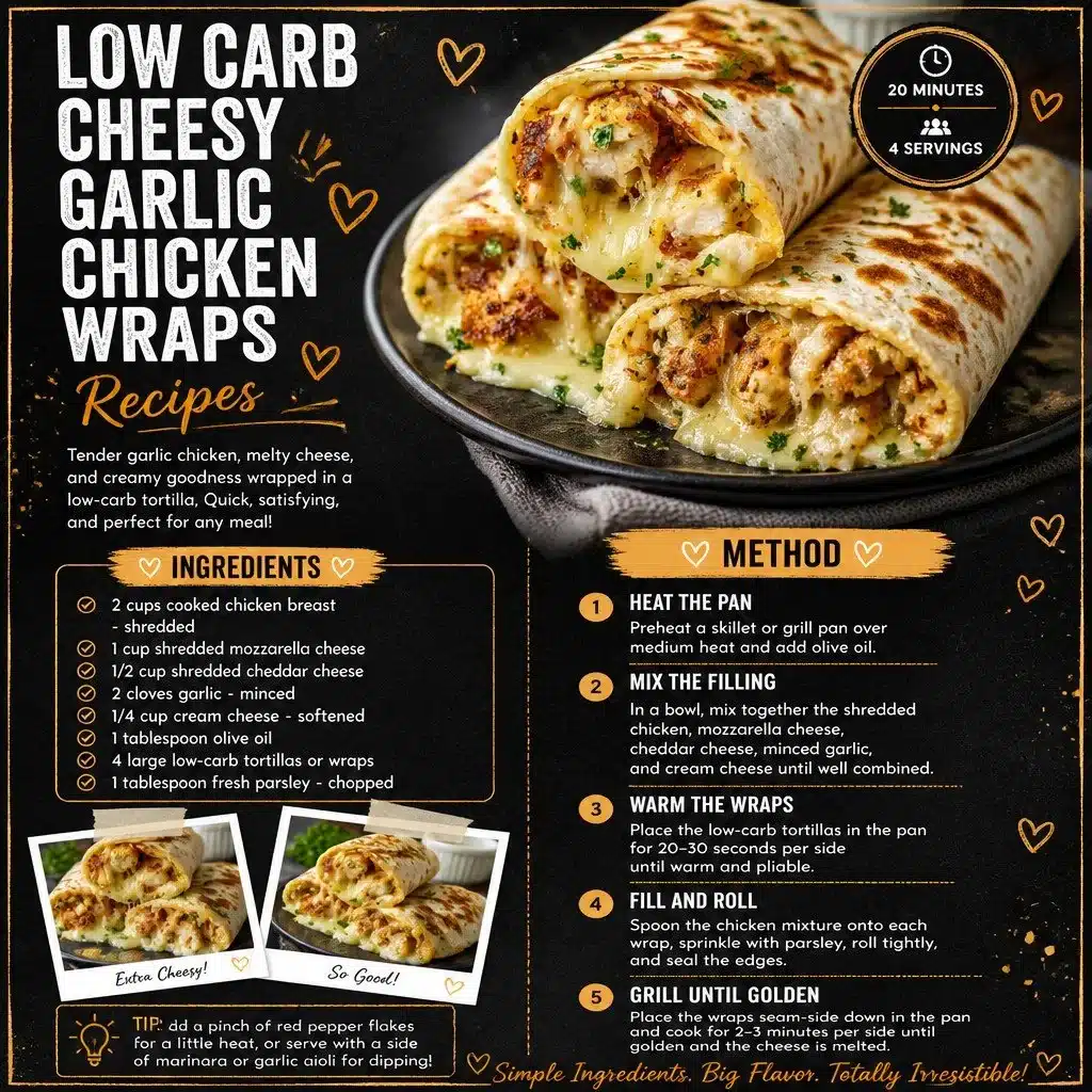 Low carb cheesy garlic chicken wraps wrapped in lettuce with cheese and garlic sauce.