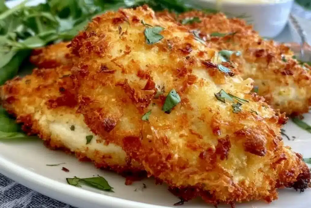 Air Fryer Parmesan Crusted Chicken with mayo, crispy and delicious