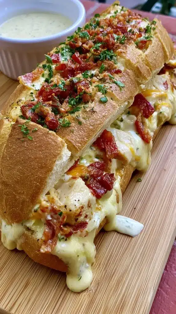 Delicious Chicken Bacon Ranch Stuffed Bread fresh out of the oven