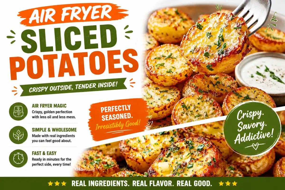 Crispy air fryer sliced potatoes served on a plate