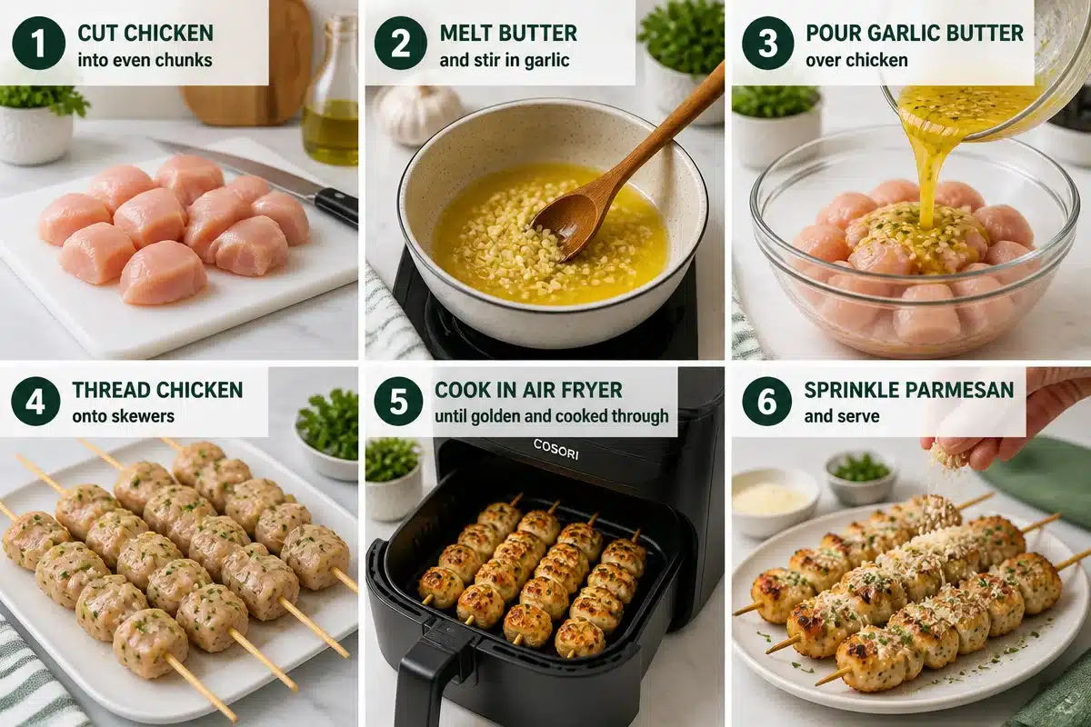 garlic parmesan air fryer chicken skewers
